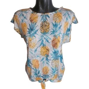 Cleo Pineapple Print Short Sleeve Top M